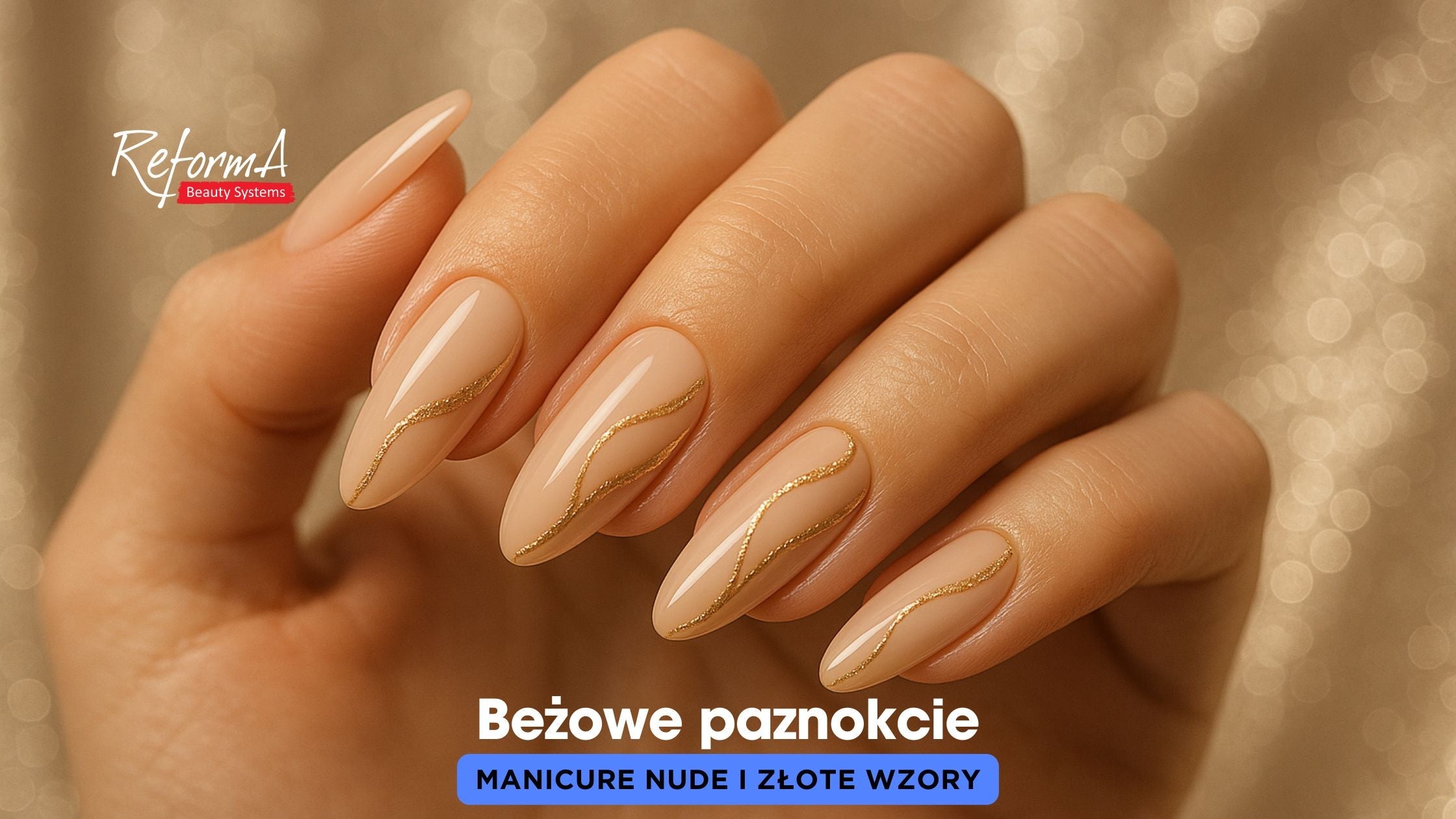 Beżowe paznokcie – manicure nude i złote wzory