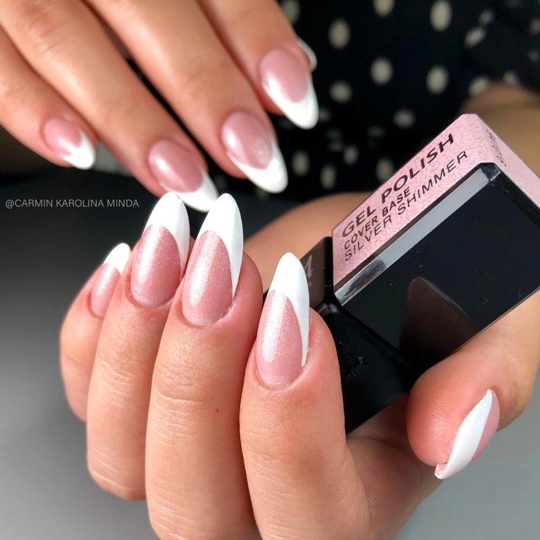 Brokatowa, błyszcząca, kauczukowa, budująca, delikatna, naturalna baza hybrydowa - Shimmer Silver, 50 g