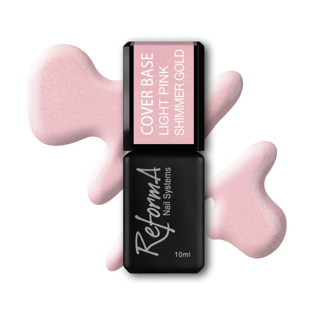 Budująca, kauczukowa, delikatna, jasnoróżowa baza hybrydowa - Light Pink Shimmer Gold, 10 ml
