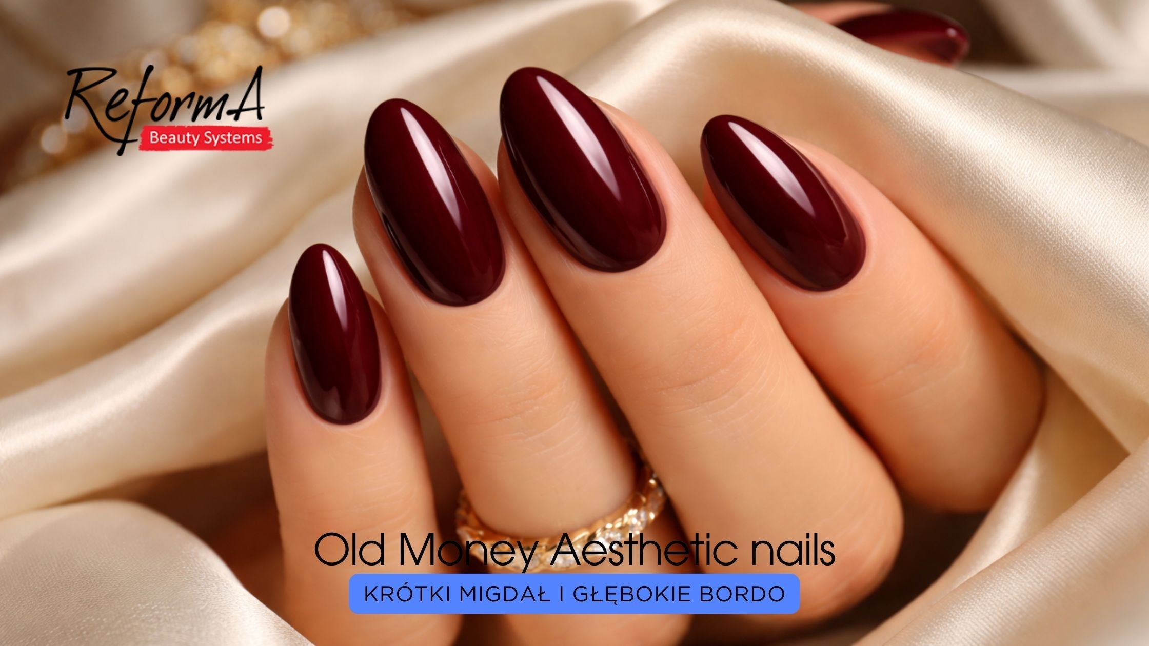 Old Money Aesthetic nails: Krótki Migdał i głębokie bordo