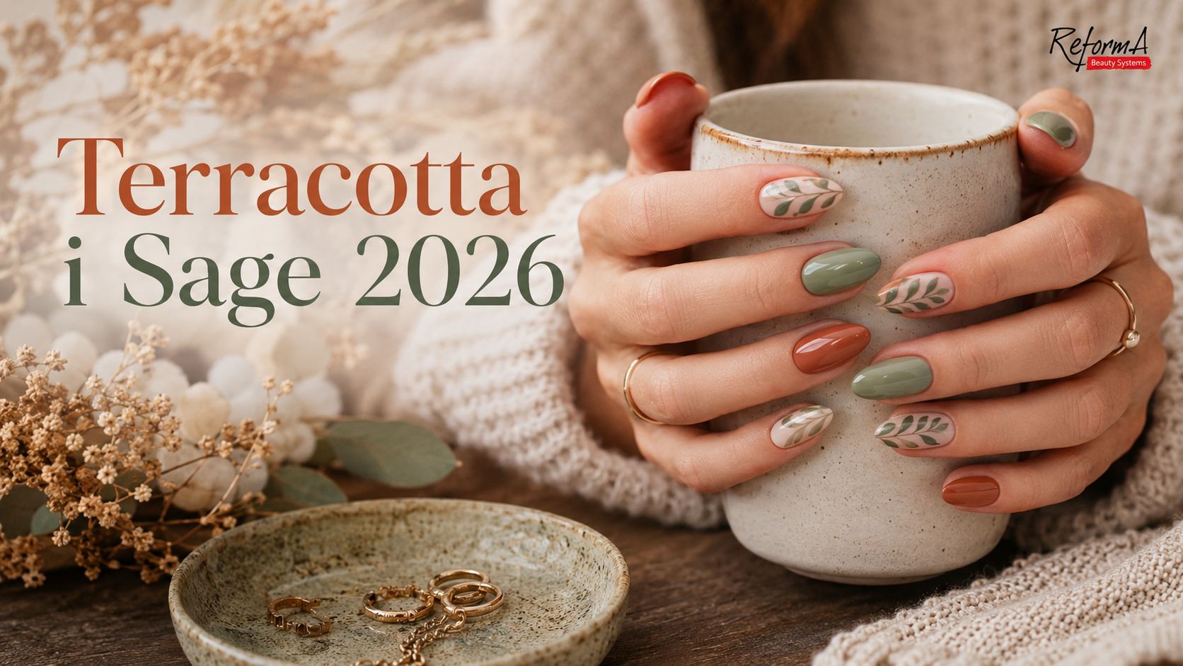 Terracotta i Sage nails, 2026/2027, ziemisty duet kolorystyczny podbijający salony manicure.