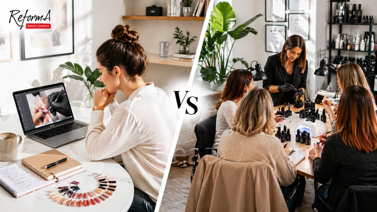 Szkolenia online vs stacjonarne dla stylistek paznokci. Kursy dla manicurzystek.