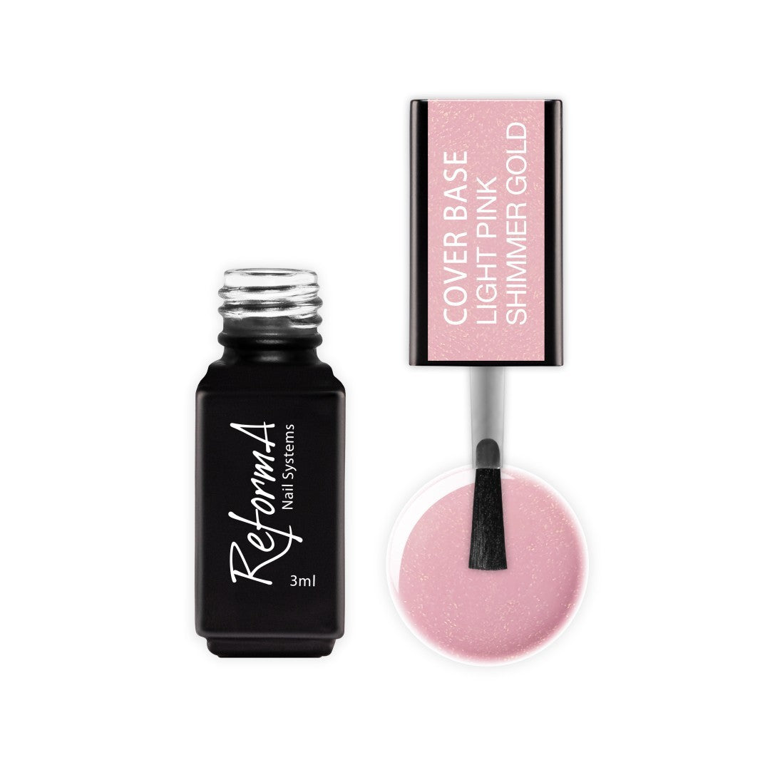 Budująca, kauczukowa, jasnoróżowa, delikatna, pastelowa, błyszcząca, brokatowa baza hybrydowa - Light Pink Shimmer Gold, 3 ml