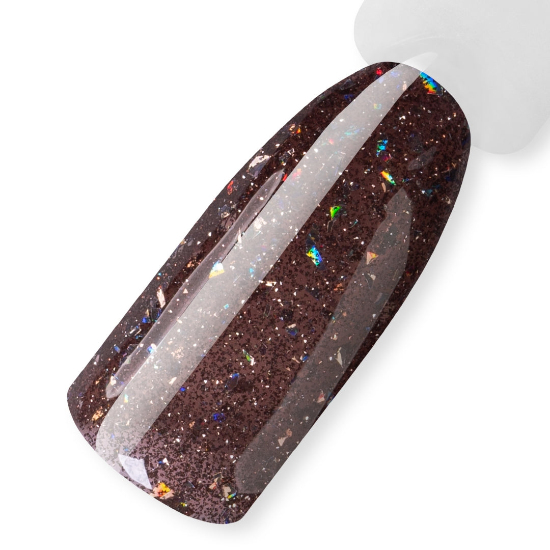 Flashowa, błyszcząca, budująca, brązowa baza hybrydowa z folią i brokatem - Prismatic Paradise, 10 ml