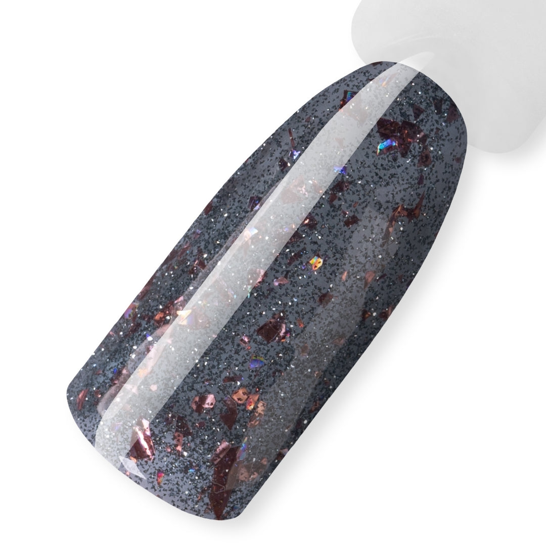 Flashowa, błyszcząca, budująca, popielata, mysia, szara baza hybrydowa z folią i brokatem - Tinsel Treasure, 10 ml