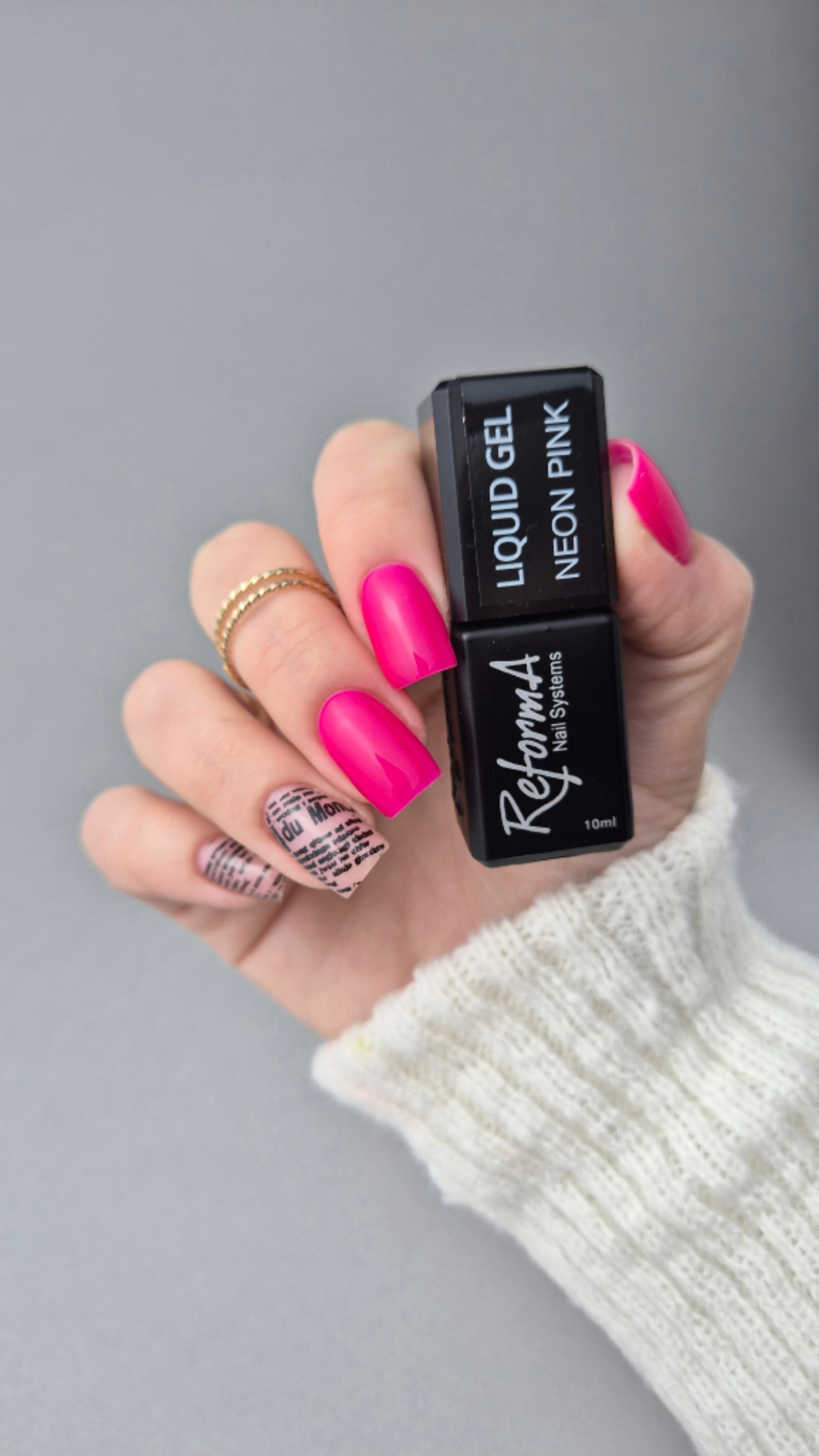 Żel w pędzelku, do szybkiego uzupełniania, różowy, neonowy, jaskrawy, kolorowy żel w butelce Liquid Gel - Neon Pink, 10 ml