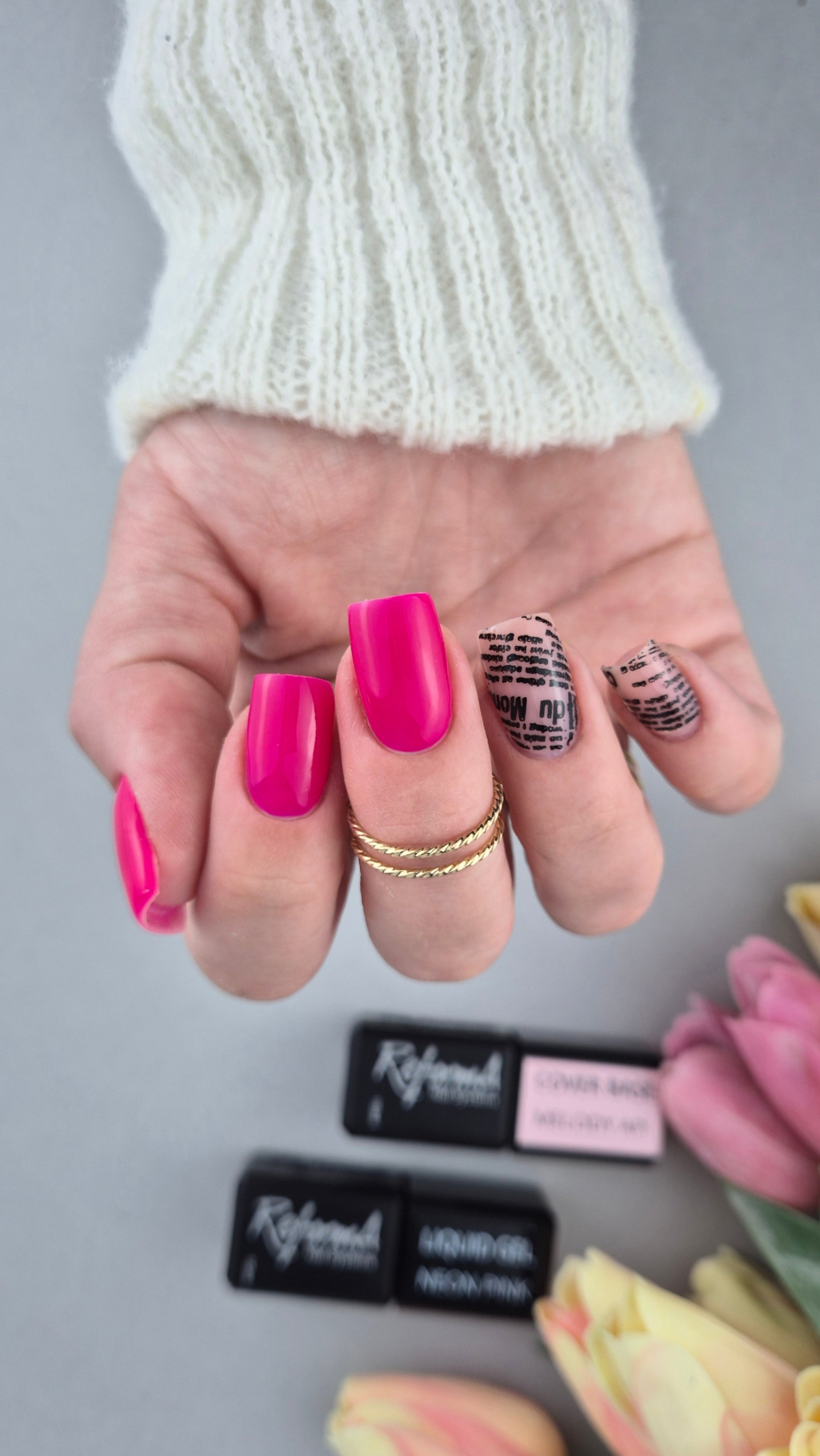 Żel w pędzelku, do szybkiego uzupełniania, różowy, neonowy, jaskrawy, kolorowy żel w butelce Liquid Gel - Neon Pink, 10 ml