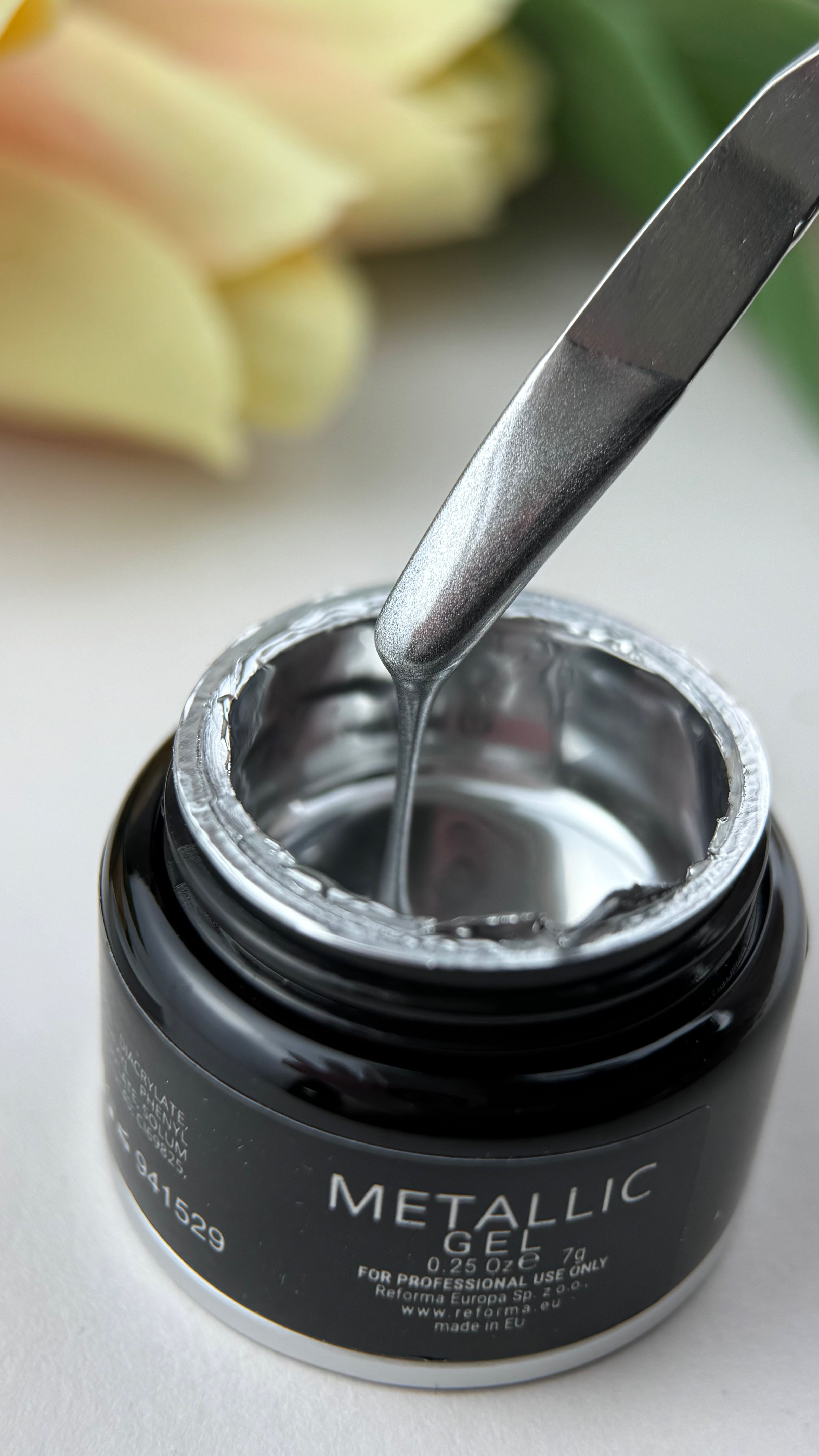 Metallic Gel, srebrny, lustrzany żel do paznokci, 7 g